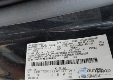 2019 Ford F-250 Platinum from USA, damaged, VIN 1FT7W2BTXKEF26965